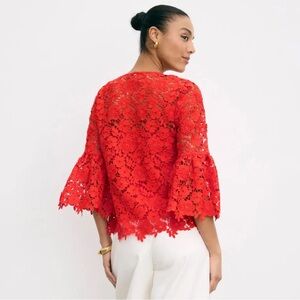 Boden Red Lace Blouse with Cami & Bow